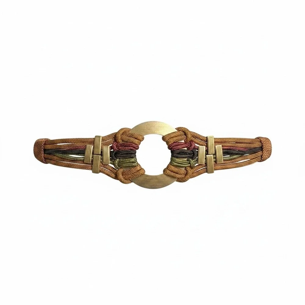 Vintage Braided Rope Belt Womens Multicolor Gold Tone Open Ring Buckle
